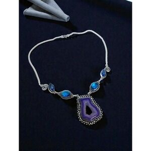 Solar Agate Gemstone & Topaz Ethnic Handmade Necklace Jewelry Women's
